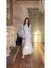 Elegant Retro Long-Sleeve Spring Dress for Women - European & American 2025 Design, Waist-Cinching Style