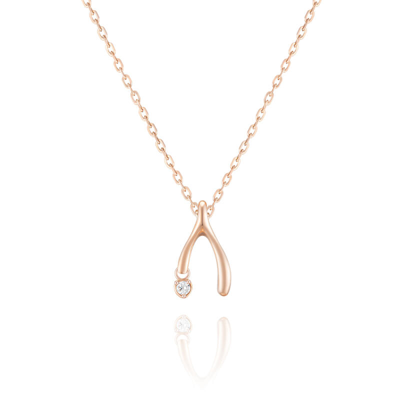 

MAISON DE SHE 14-каратне золото Кубічний цирконій Кістка бажань Намисто BN03003 Pink Gold
