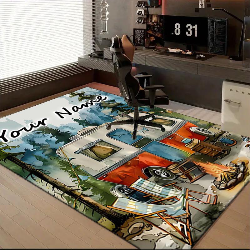 1PC Custom Name Campfire Stories Lake Theme Floor Mat Ideal for Living Room, Game Rooms, Office, Bedroom, Floor Mat Playful Design