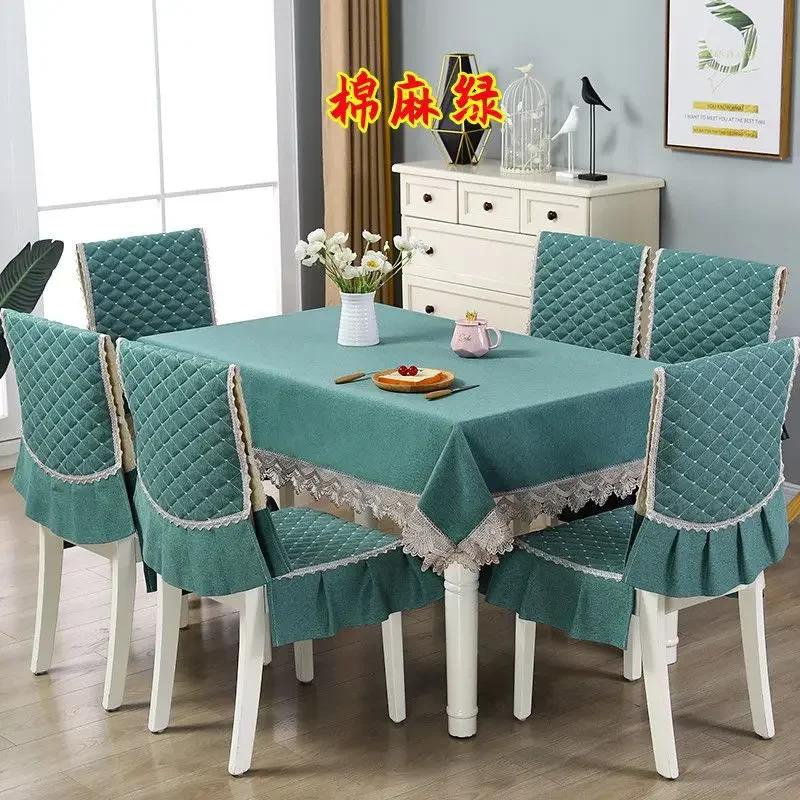 Rectangular Dining Table Cloth Chairs Cover Set Home Tea Table Cloth Lace Chairs Cushion Round Tablecloth Anti Slip Stool Cover