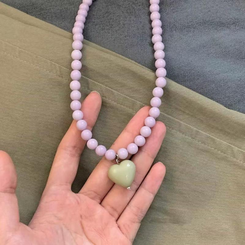 Resin Candy Color Heart Pendant Glass Beaded Short Choker Collar Neck Necklace Aesthetic Charm Jewelry Accessories