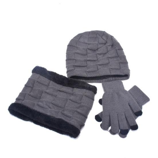 

3Pcs/Set Ear Protection High Elastic Scarf Hat Gloves Set Full Finger Fleece Lined Solid Color Kids Scarf Hat Gloves for Fall Winter серый