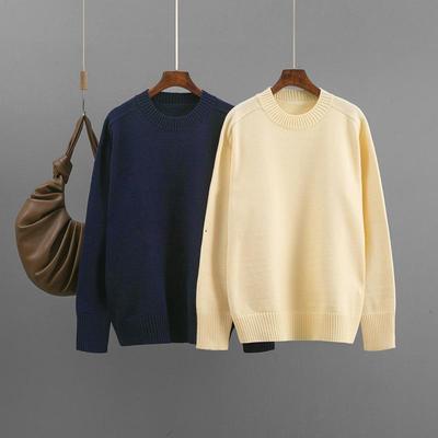 Herbst- und Winter Rundhals Einfarbig Lockerer Pullover Damen Strick Basic Pullover Top