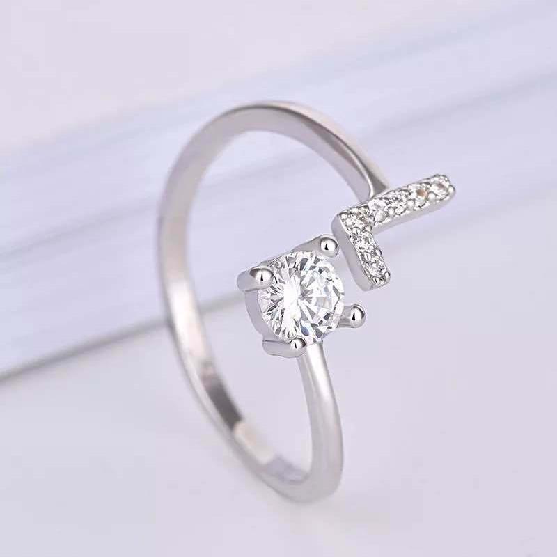 Shining 26 Letters Adjustable Rings Initial A-Z Alphabet Opening Ring For Women Charm Jewelry Gift