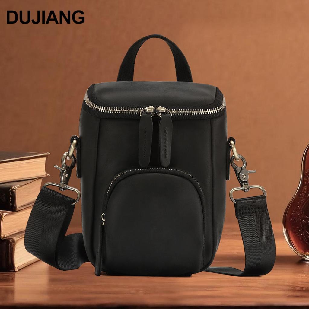 2025 Men's Vintage Leather Crossbody Bucket Bag - Casual Outdoor Shoulder Bag