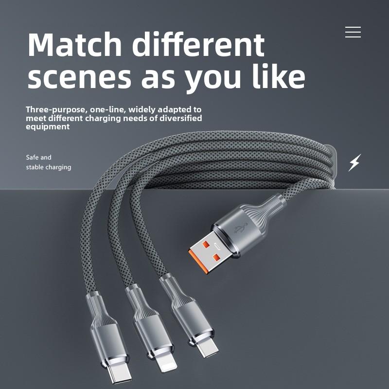 3 In 1 100w Roman Fast Charging Cable Type C Usb Micro For Iphone Samsung Huawei Xiaomi Pilot Lamp Charger Usb C
