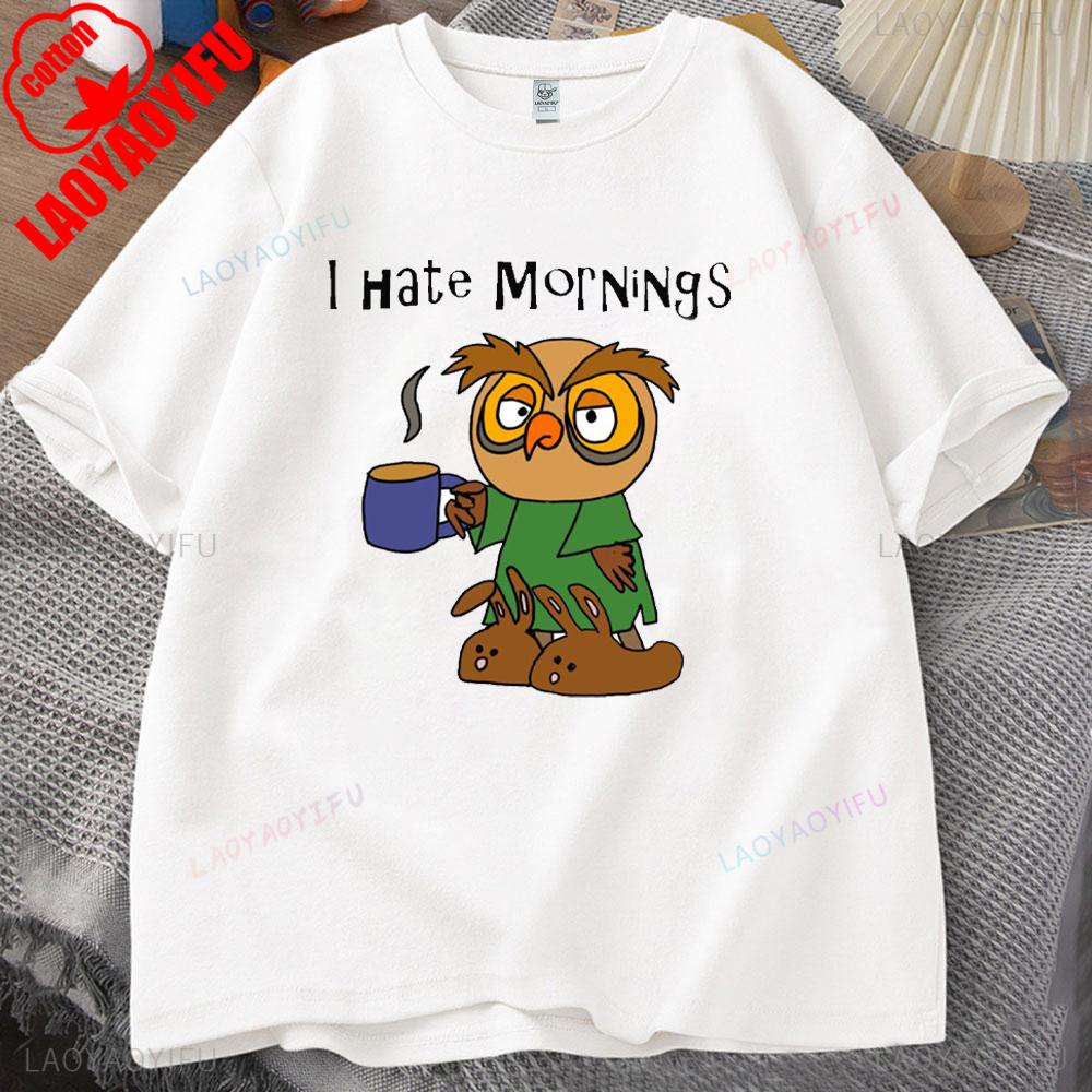 ZX Tee Vintage I Hate Mornings Premium T-Shirt Retro Cartoon T-Shirt Vintage 90s Tee Comfortable Personality for Outdoor Enthusiasts