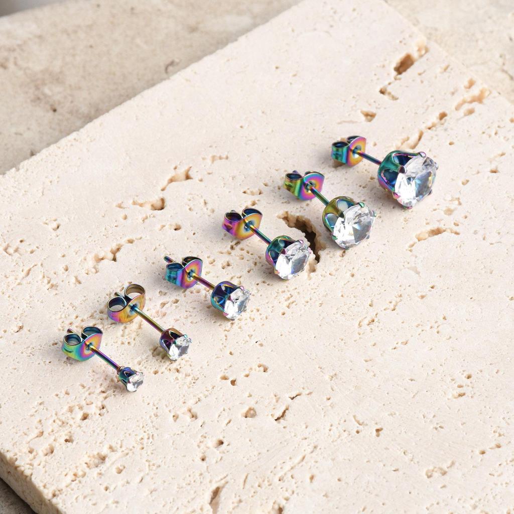 Trendy Zircon Stud Earrings: Minimalist Stainless Steel with Plating, Various Sizes