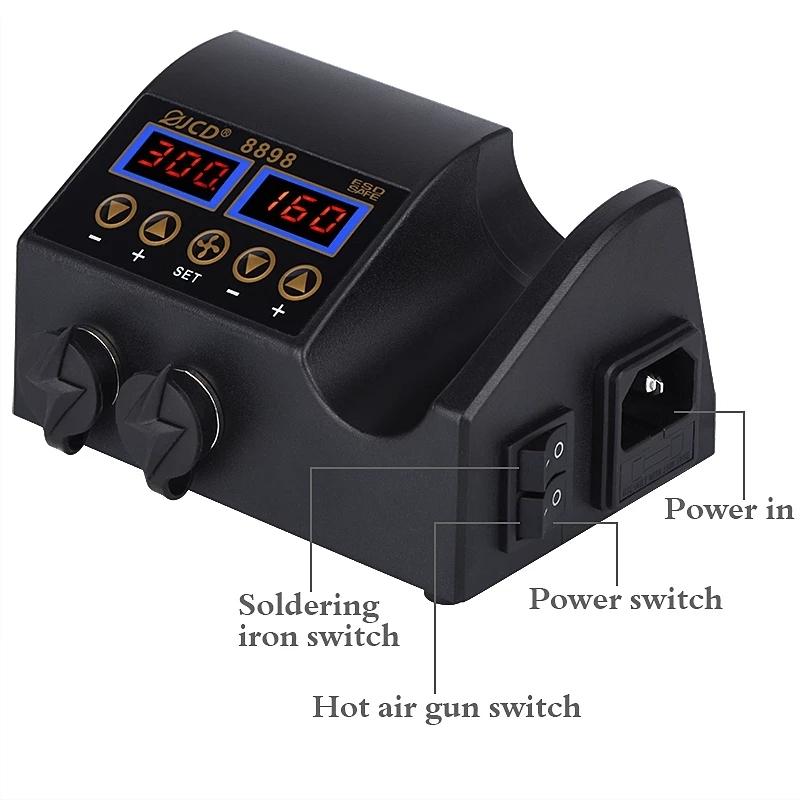JCD 750W Soldering Station 2 in 1 Hot Air Gun Soldering Iron LCD Digital Display Welding Rework Station for BGA PCB IC Repair