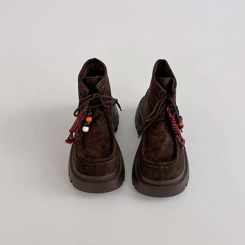 

Модные корейские дизайнерские универсальные мартинсы на толстой подошве, женские осенне-зимние ретро замшевые ботинки на шнуровке, повседневные короткие ботинки, тренд 40 темно-коричневого