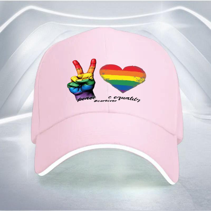 Rainbow Peace Equality Hand Heart Print Baseball Cap Unisex Adjustable Polyester Outdoor Casual Hat