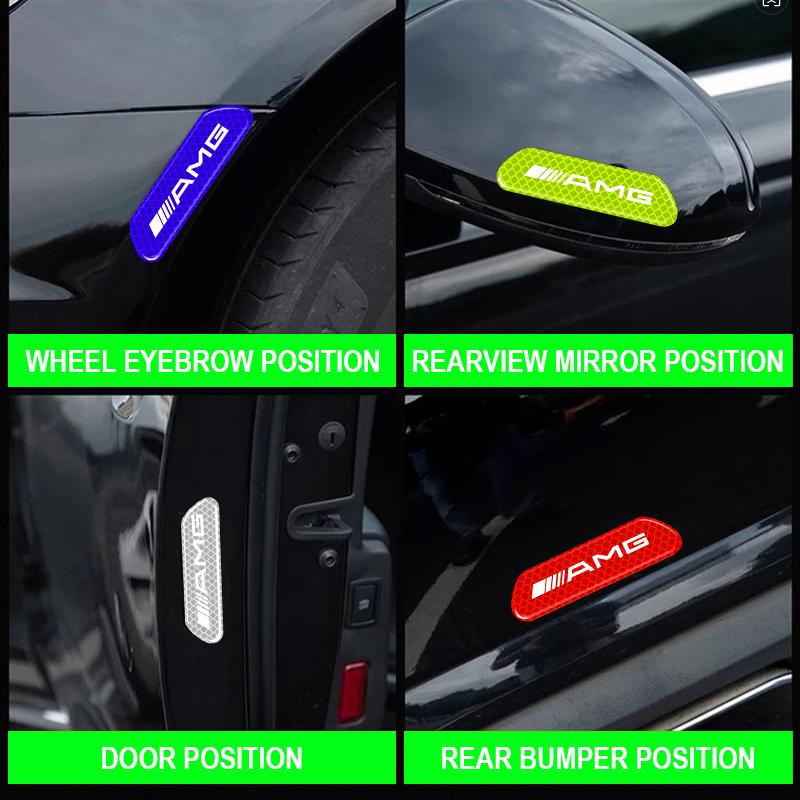 4PCS/set Car Reflective Safety Strip Stickers For Mercedes Benz AMG GLE GLS GLC CLA GLB ML C500 C200 C300 W204 W206 W205 W212 W203