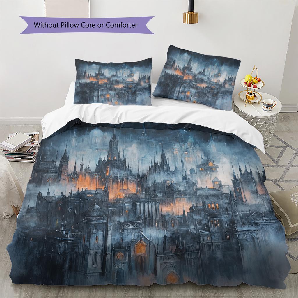 Sky Castle Pattern Bedding Quilt Set  Home Decoration  Gift (1 * Duvet Cover + 2 * Pillowcase  Without Core)