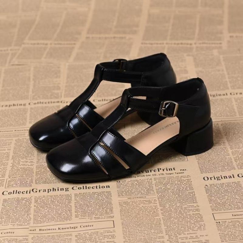Comfortable Bag Head Sandals Women's Summer Hollow Retro Hollow Shoes One Word with Versatile Thick Heel Sandals