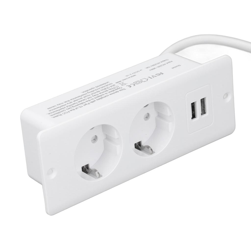 Embedded Power Outlet 2 USB 2  10A Ports Recessed Desk Socket In Desk Power Hub with 1.5m Cable