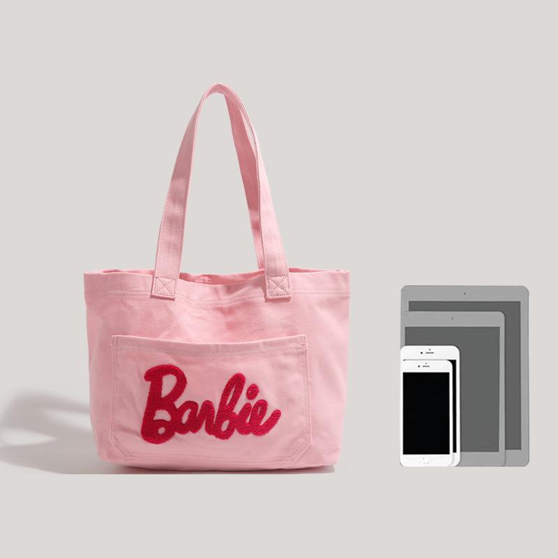 Barbie Pink Canvas Tote Bag for Women, Fashion Shoulder Bag for College Students, Lightweight Large Capacity Bookbag for School & Outing
