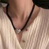 Black Beaded Necklace Heart Pendant Choker Chain Necklace Beads Choker Party Accessories Gift for Men Women Girlfriends