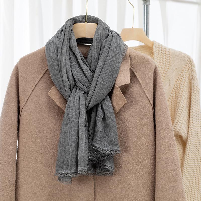 Women's Vintage Japanese Tie-Dye Cotton Linen Silk Scarf - Versatile, Lightweight, and Elegant for Spring and Autumn