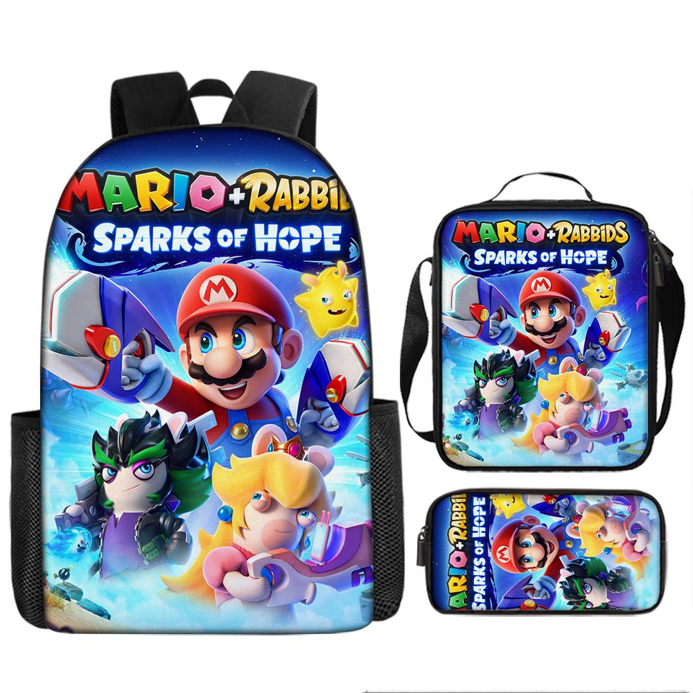 Cartoon Schoolbag Mario Backpack Satchel Pencil Case Three-Piece Set Mario Backpack