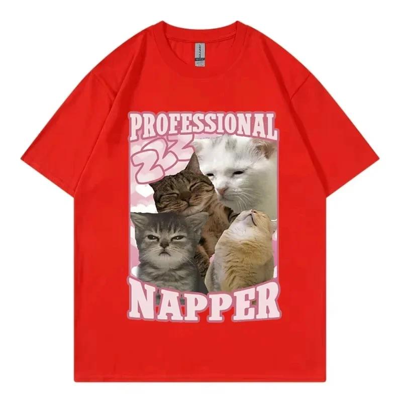 Professional Napper Funny Cat Meme Tshirt Kawaii Fashion Short Sleeve Tshirts High Quality Cotton Clothing Tee Shirt Unisex