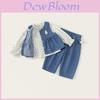 Meisjes denim vest set met bloemenblouse en lange broek voor comfort in de lente en de herfst.