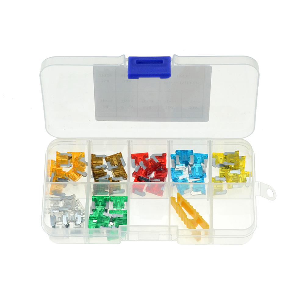 50pcs/lot Car Truck Micro Blade Fuses 5A 7.5A 10A 15A 20A 25A 30A AMP Plastic Box Assortment with Clip Fuses4