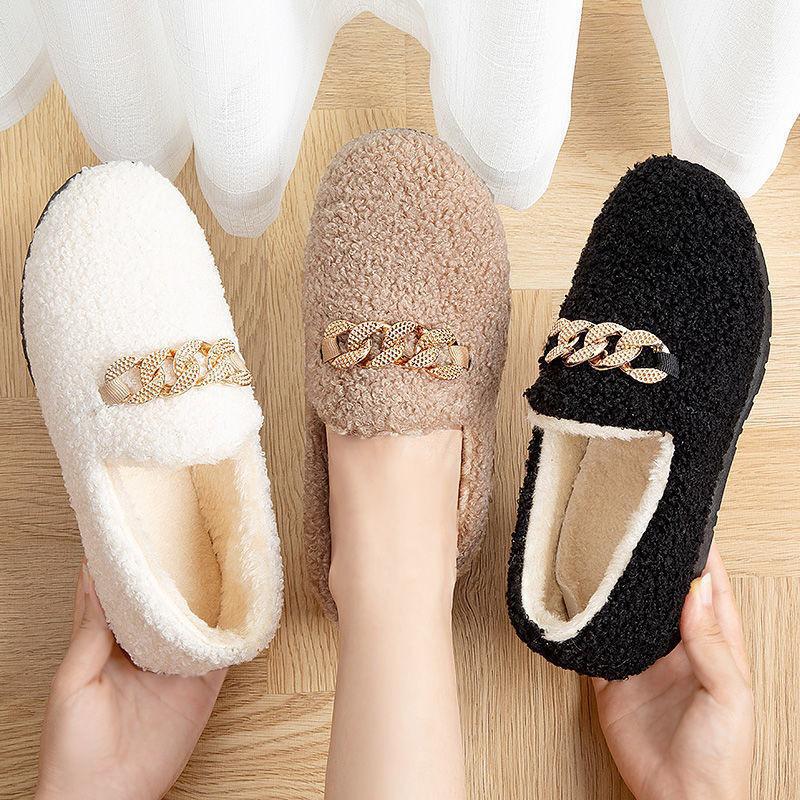 2025 Autumn/Winter Korean-Style Moccasins: Women's Indoor/Outdoor Shallow Cut Velvet Cotton Shoes