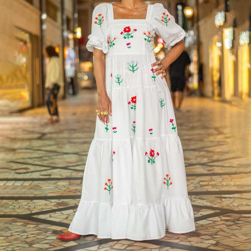 

Длинное платье с квадратным вырезом и рукавами-пузырьками, пляжные праздничные платья S