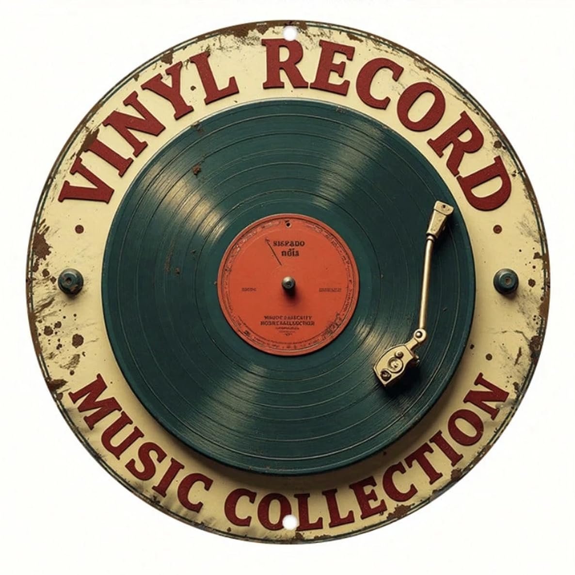 ALOHAMONI Round Metal Plate Diner Route66 Vintage Record Deep Green