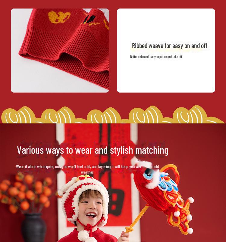 Suéteres de Ano Novo Infantil 2025 - Algodão Tipo A Roupas de Inverno para Meninos e Meninas