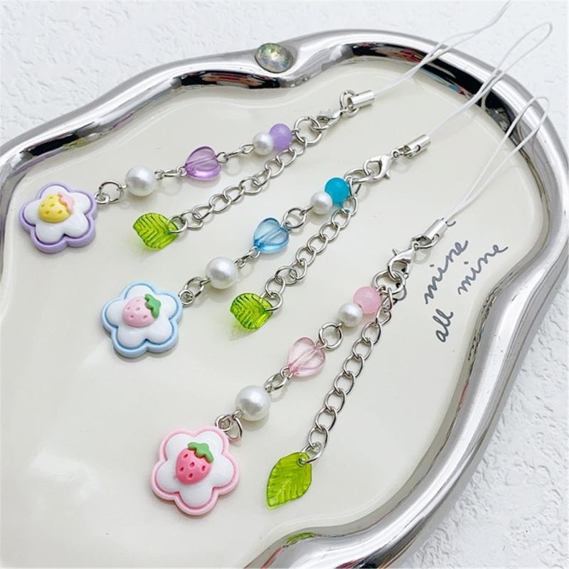 Elegant Acrylic Bead Phone Chain Phone Charm Pendant Portable Keychain Flower and Heart Leaves for Women's Fashion