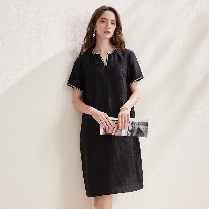 Women's Mulberry Silk Gambiered Canton Gauze Short-Sleeve Dress