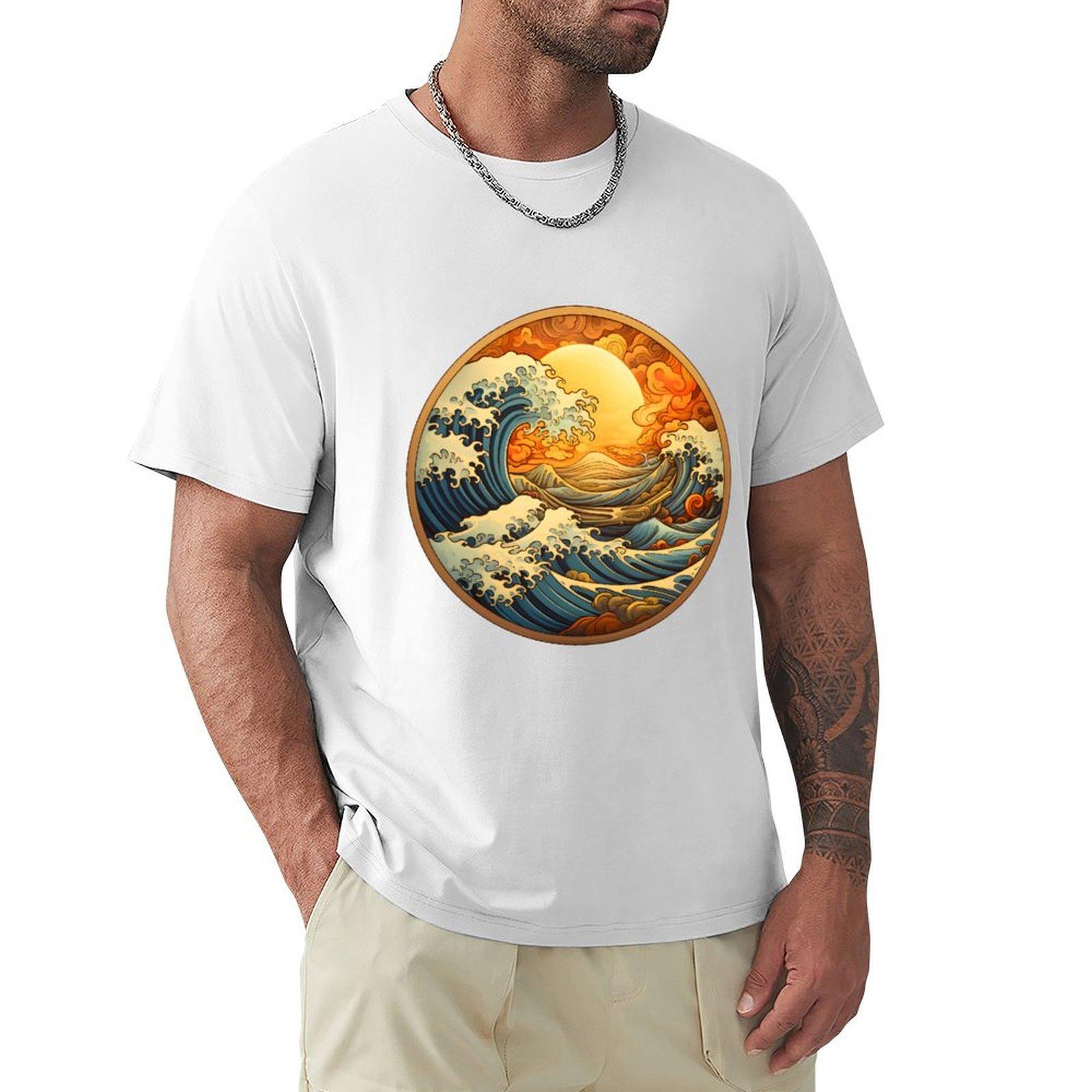 Golden Wave Sea Japanese Style Tshirt Quick Dry Training Short Sleeve Tee S