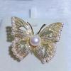 Sparkling Diamond Butterfly Pearl Brooch Elegant Corsage Pendant Pin  Accessories