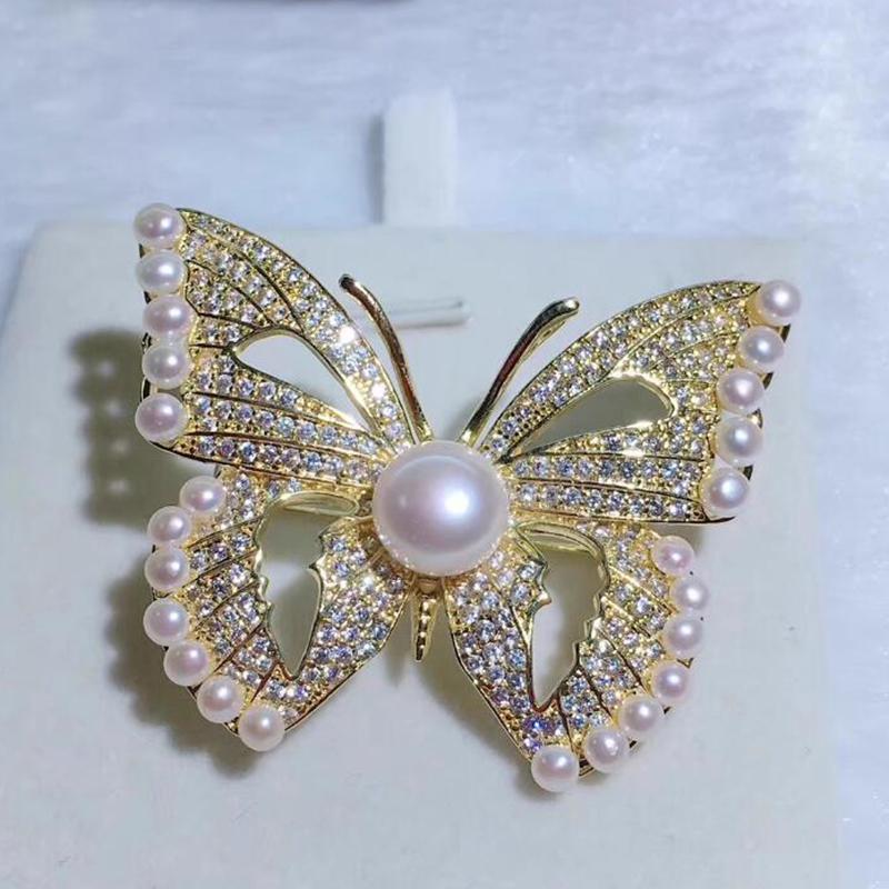Sparkling Diamond Butterfly Pearl Brooch Elegant Corsage Pendant Pin  Accessories