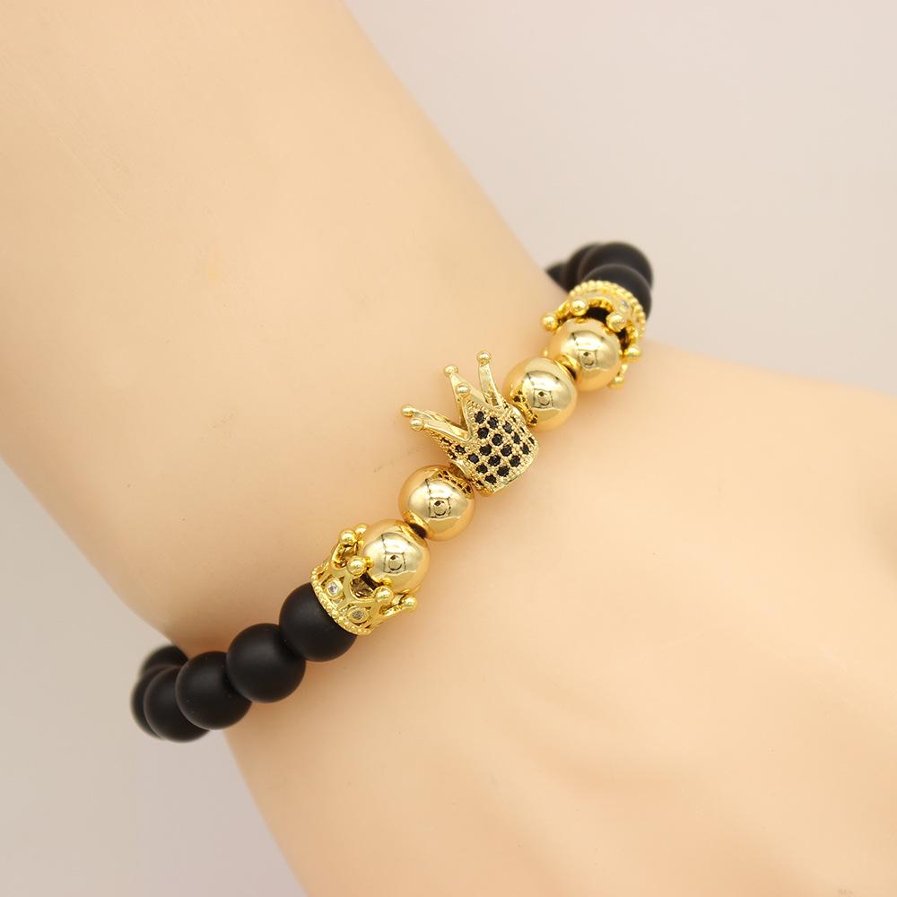 Double Crown Zirconia Bracelet with Micro-inlaid Copper Frosted Buddhist Beads