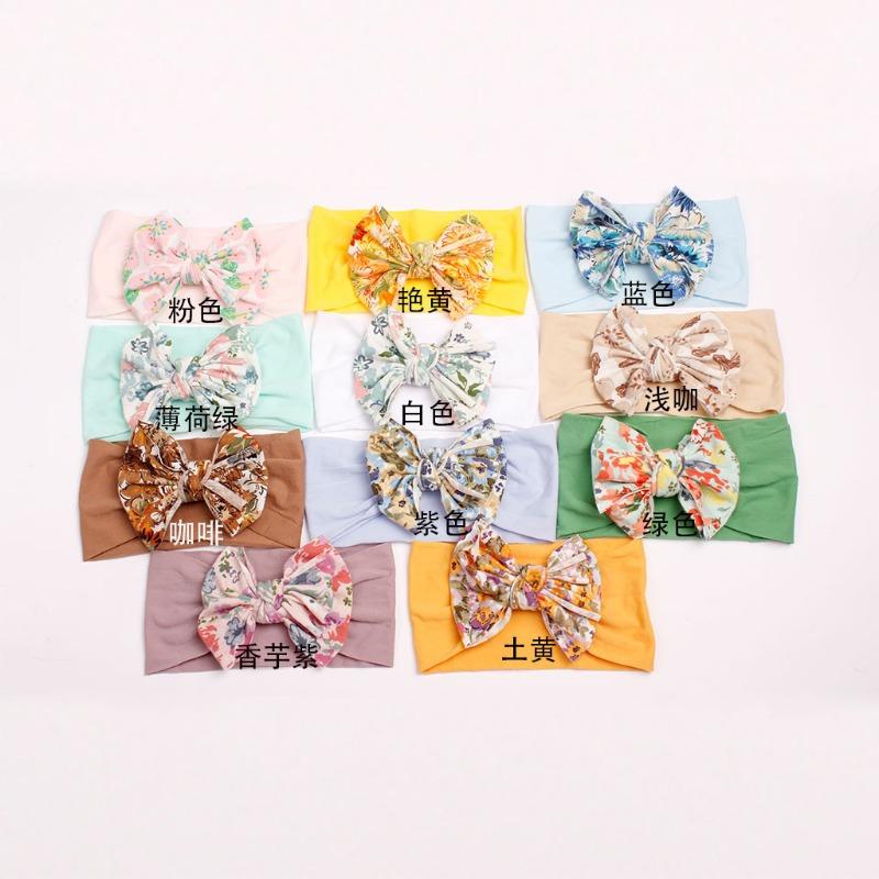 New nylon bow print children's headband, baby cute hair accessories, multi-colored girls' headscarf