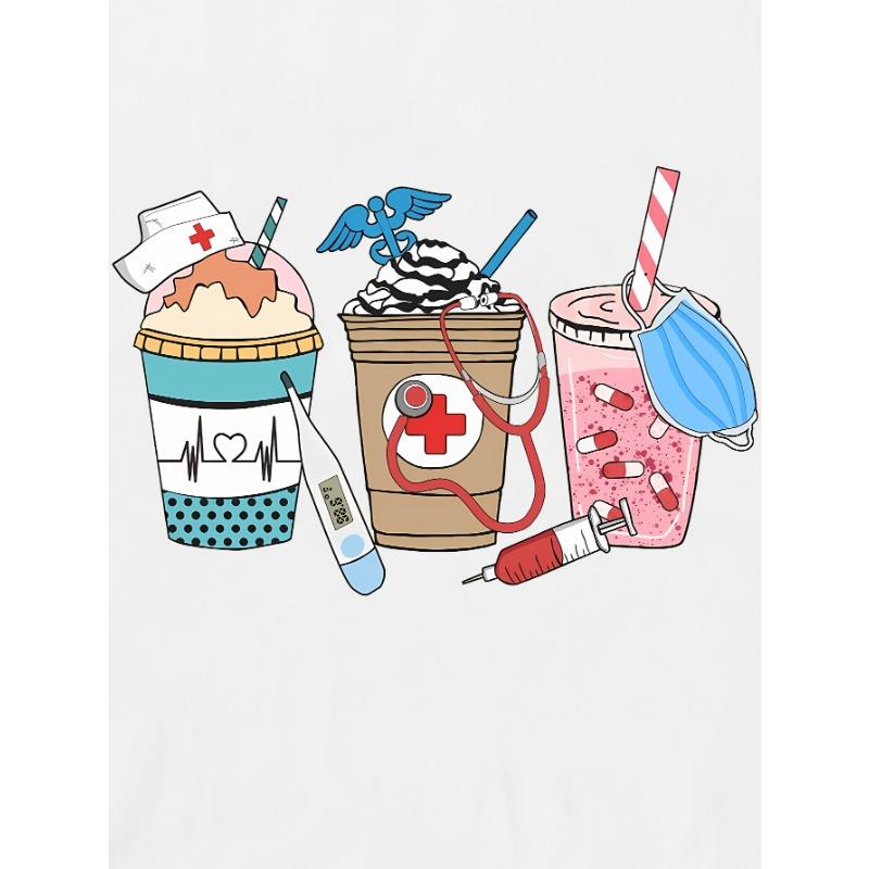 European sizes Nurses Day Coffee Print T-Shirt, Gift for Doctors and Nurses, Healthcare Worker T-Shirt