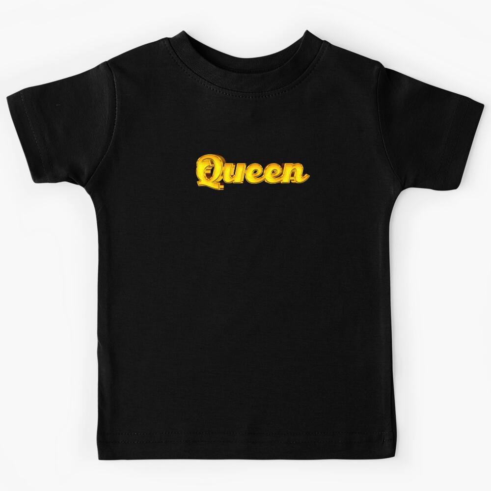 The Word Queen in Shiny Gold Script Typography 5 Kids T-Shirt 160