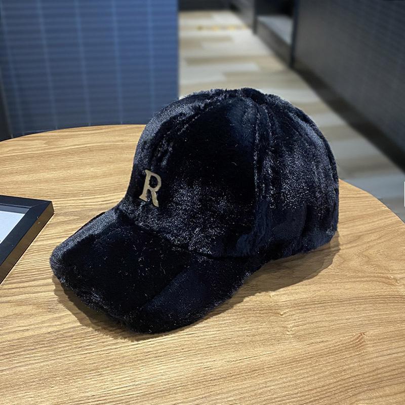 Autumn Winter Baseball Cap Hats For Women Faux Thickened Warm Plush Snapback Cap Metal Letter Fashion Accessories New