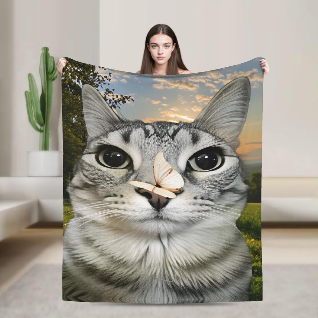 Explosion Toilet Meowl Cat Warm Soft Blanket Novelty Plane Travel Throw Blanket Couch Bed Flannel Bedspread Sofa Bed Cover