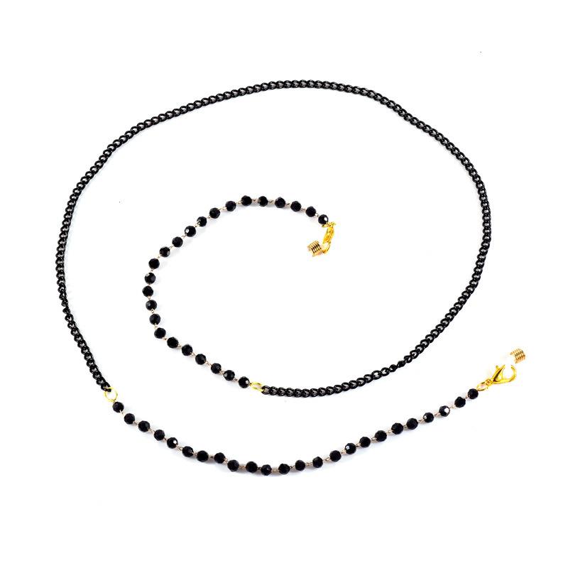 Retro black crystal glasses chain sunglasses encryption chain mask hanging chain beads glasses metal chain