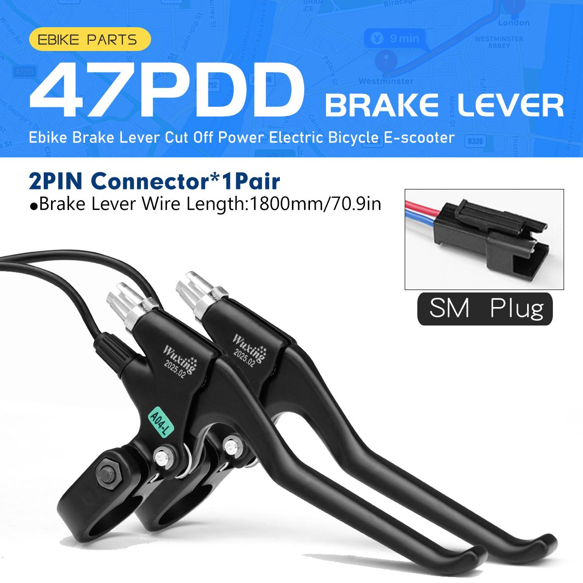 WUXING 47PDD Ebike Brake Lever Cut Off Power Waterproof SM Connector Brake Grips For Electric Bicycle Conversion Kit Accessories 47PDD SM Plug