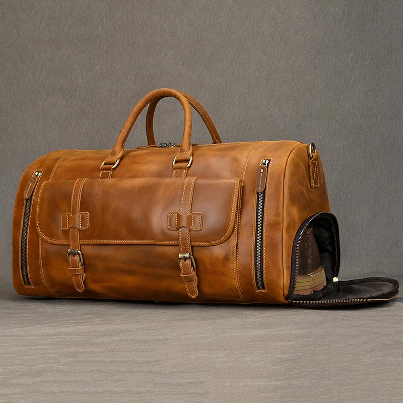Vintage Fashion Handbags For Men Genuine Leather Travel Duffles Travelling Shoulder Bag Cowskin Hand Luggage Bags Large Duffle