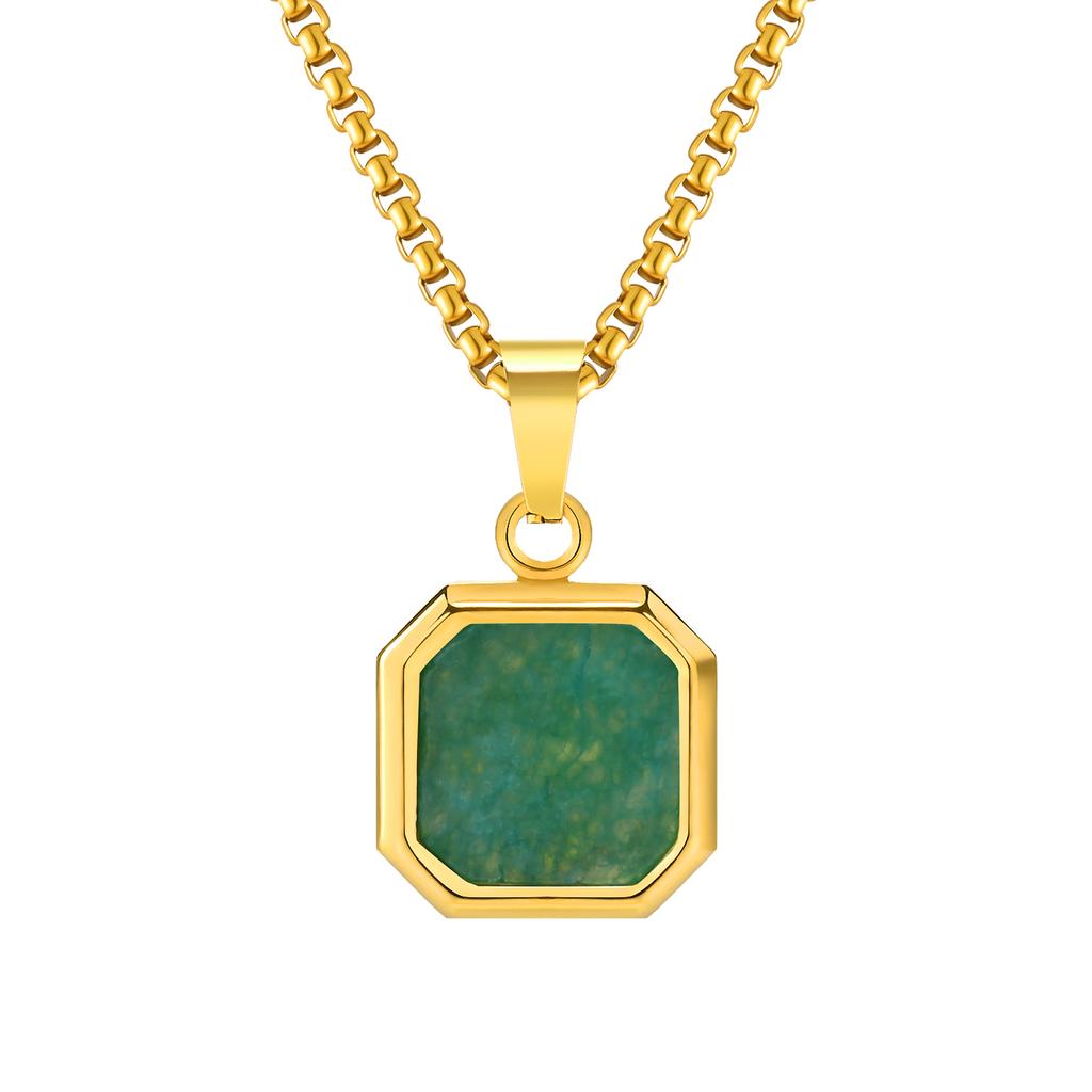 Square Natural Stone Necklaces for Men Women,Waterproof Multiple Colors Geometric Pendant Collar,Trendy Jewelry Gifts