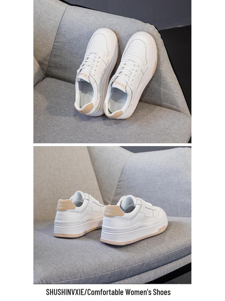 Spring 2023 Women's Flat Heel White Sports Shoes: Versatile, Plus Size (41-43), Celebrity Style