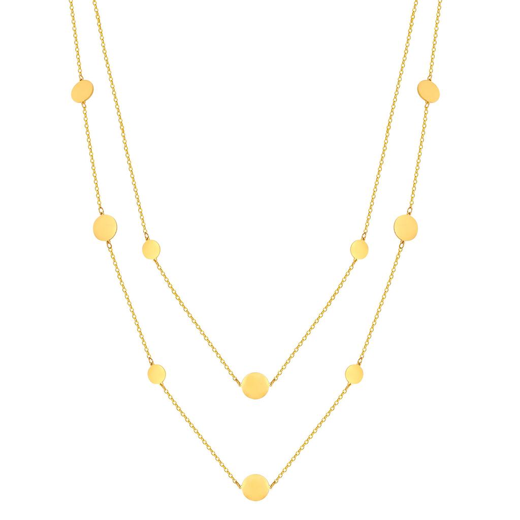 Sweater Chain, Wind-Plated 18K Gold, Stainless Steel Size Disc, Double-Layer Stackable Necklace, Female Nc-2691.