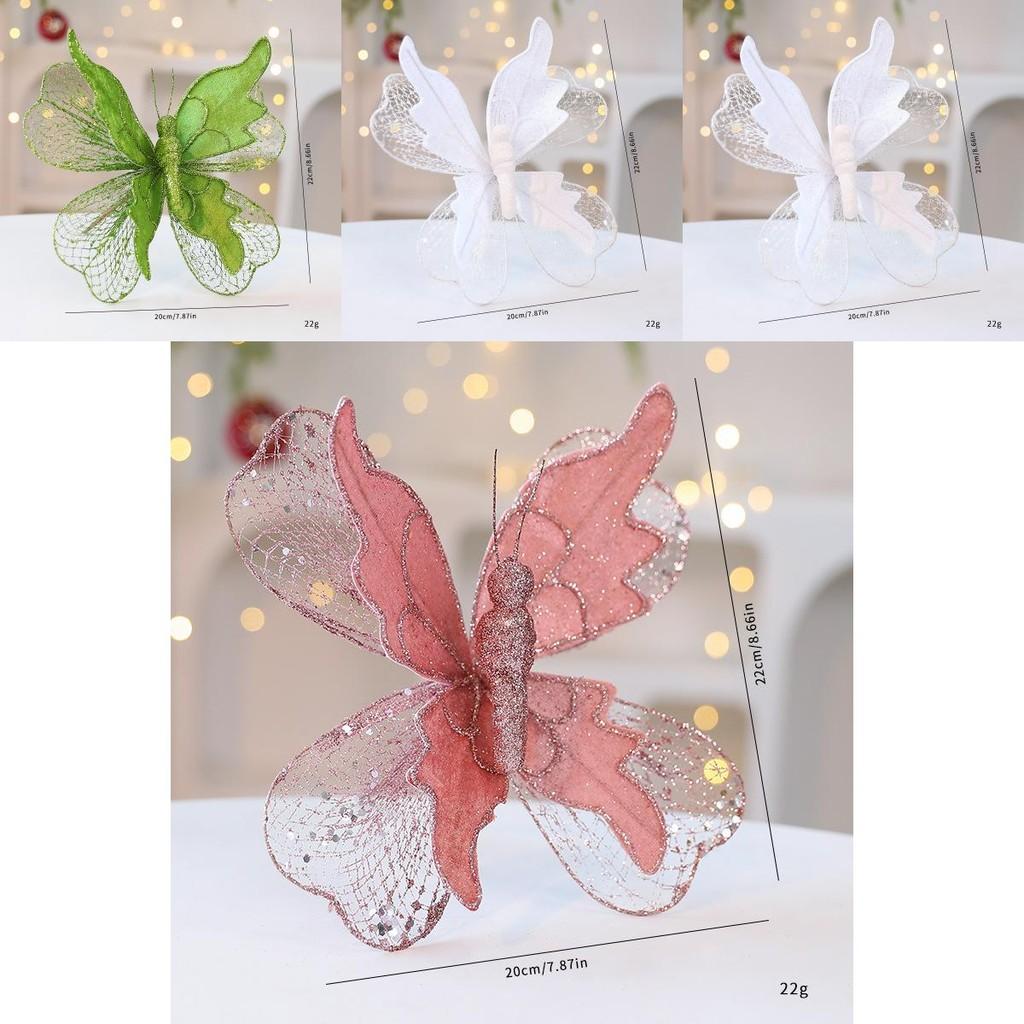 Christmas Butterfly Ornament Fabric Glitter Sequin Deco For Holiday Decor