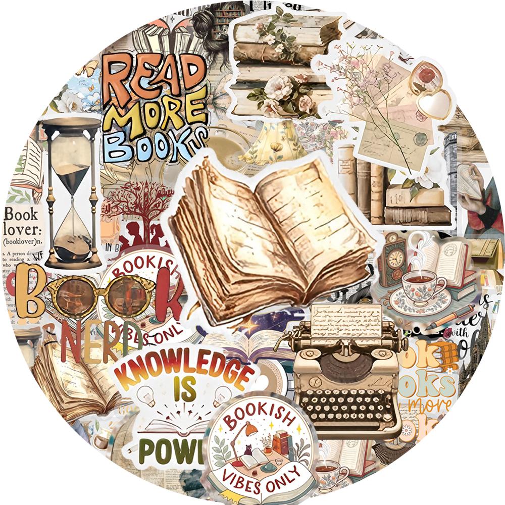 10/30/50pcs Transparent Retro Reading Stickers Cartoon Bookish Decals DIY Scrapbooking Suitcase Phone Case Graffiti Sticker Pack