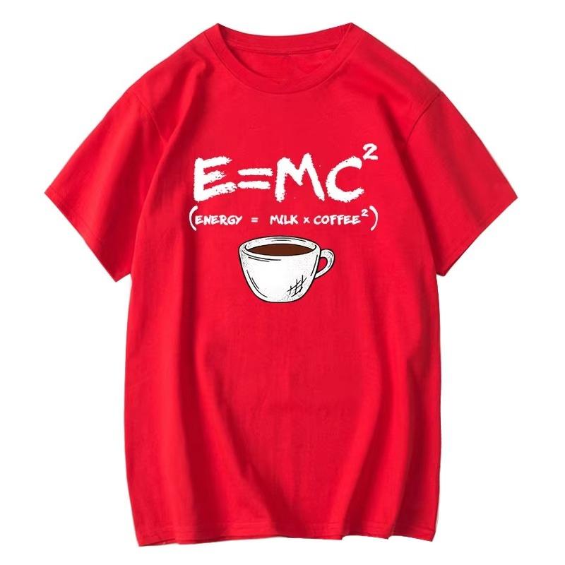 Men's T-shirt 100% Cotton Casual Funny Energy=Milk+Coffee Print Loose O-neck Cool Top for Men Short Sleeve Summer